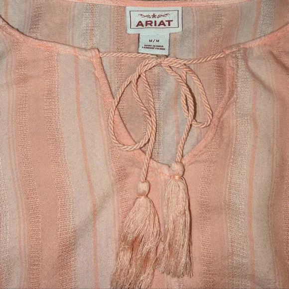 Ariat Society Long Puff Sleeve Striped Boho Tassel Western Lace Top Blouse - Picture 14 of 14